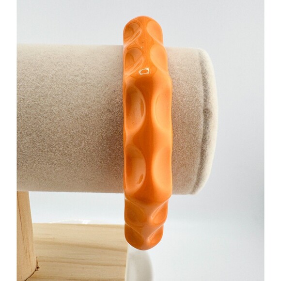Vintage Orange Textured Bangle Bracelet Retro Mid Century Modern Plastic Retro - Picture 5 of 7